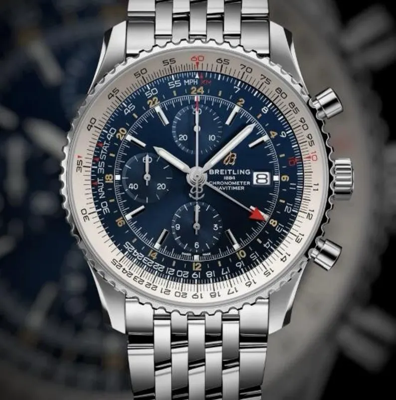 GMT Navitimer Breitling Blue Dial Bracelet 46mm