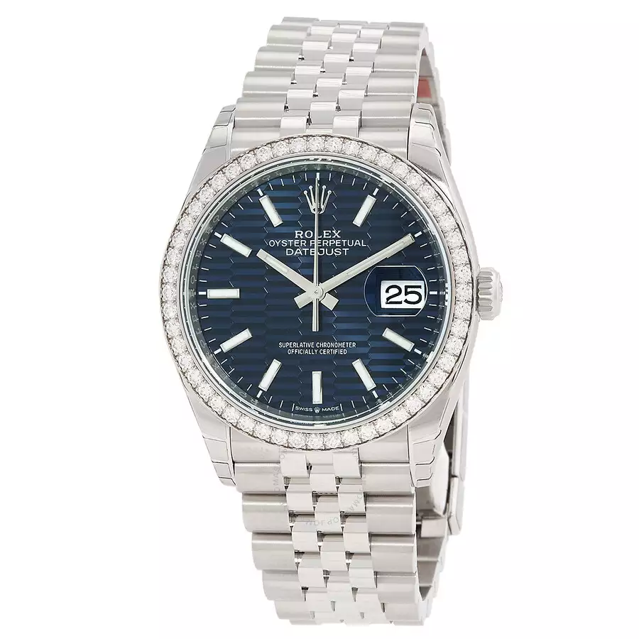 ROLEX  Datejust 36 Automatic Blue Fluted Motif Dial Chronometer Diamond Watch Item No. 126284BLFSJ