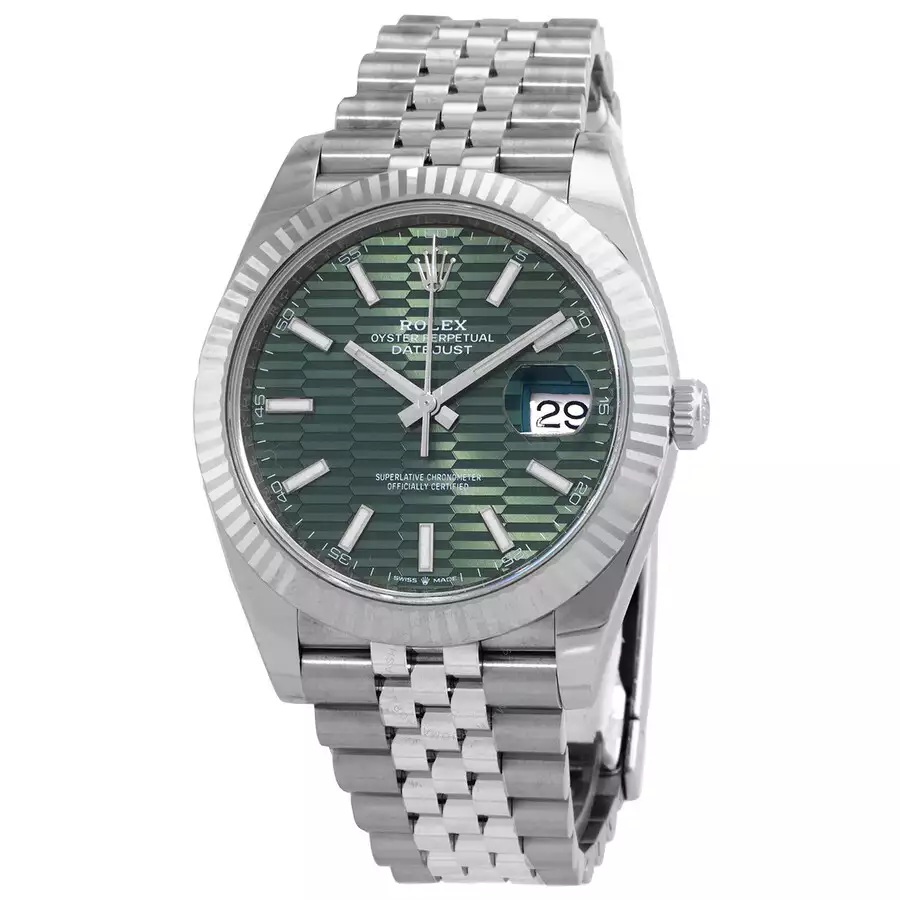 ROLEX  Datejust 41 Mint Green Fluted Dial Automatic Men’s Steel and White Gold Jubilee Watch Item No. M126334-0030