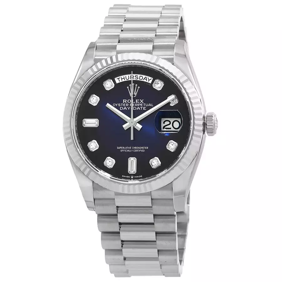 ROLEX  Day-Date 36 Automatic Blue Diamond Dial 18kt White Gold President Watch Item No. 128239BLDP
