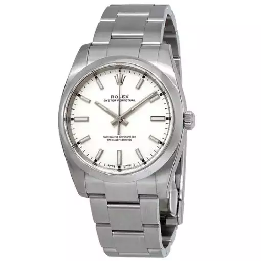 Rolex Oyster Perpetual White Dial Automatic Men’s Stainless Steel Oyster Watch 114200WSO ( Replica )