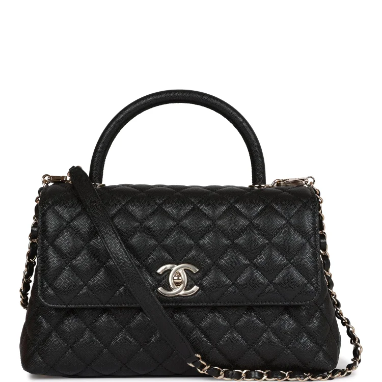 CC Small Coco Handle Flap Bag Black Caviar Light Gold Hardware