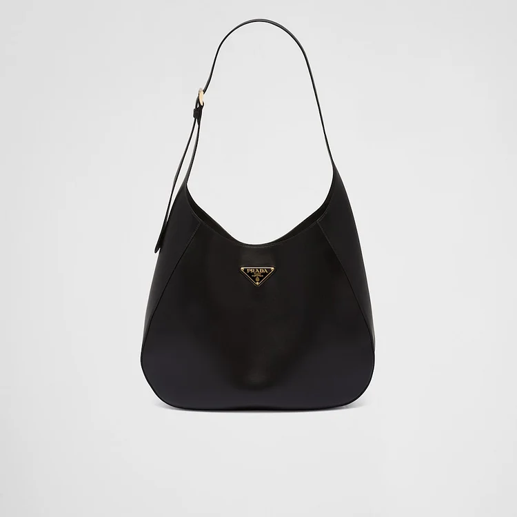 PP Large leather shoulder bag with topstitching – Black