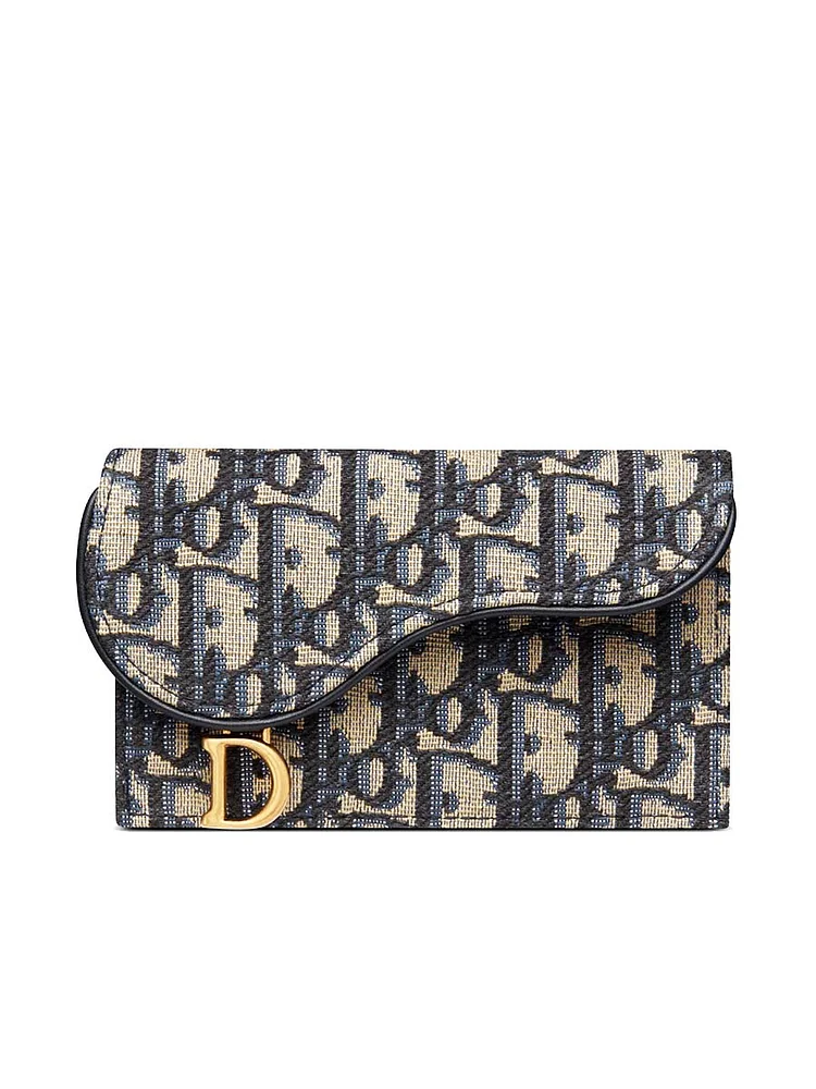 D Saddle Flap Compact Zipped Card Holder in Blue D Oblique Jacquard