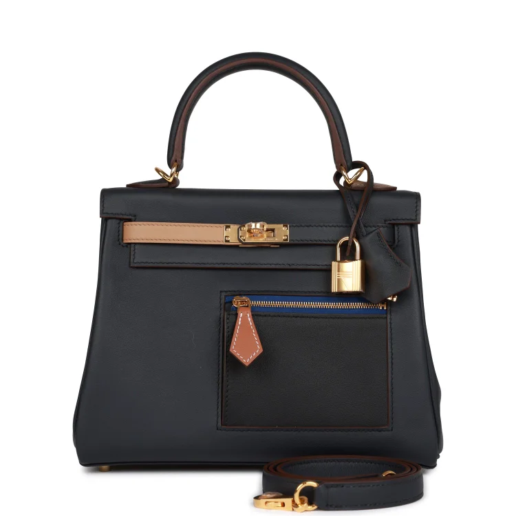 H Colormatic Kelly Retourne 25 Caban, Black and Chai Swift Gold Hardware