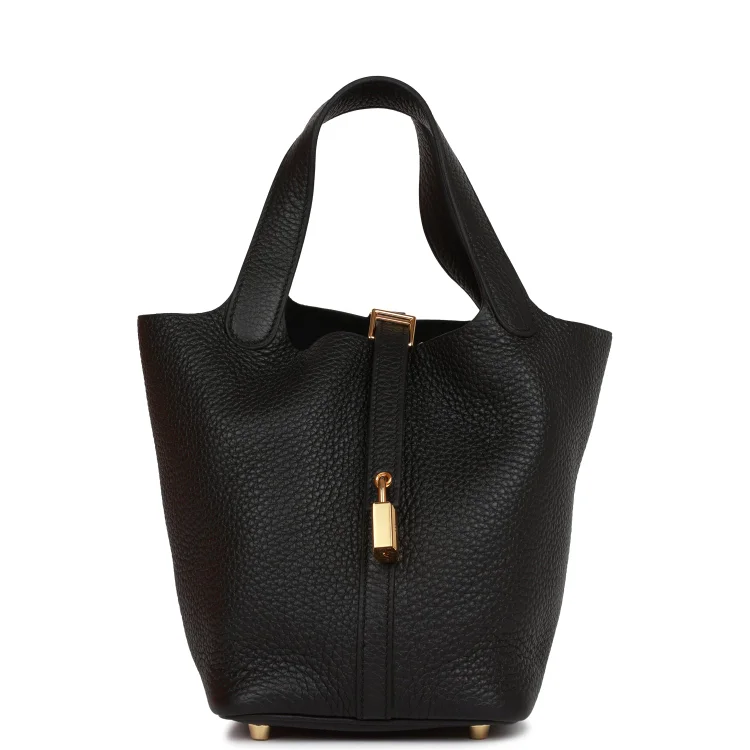 H Picotin Lock 18 Black Clemence Gold Hardware