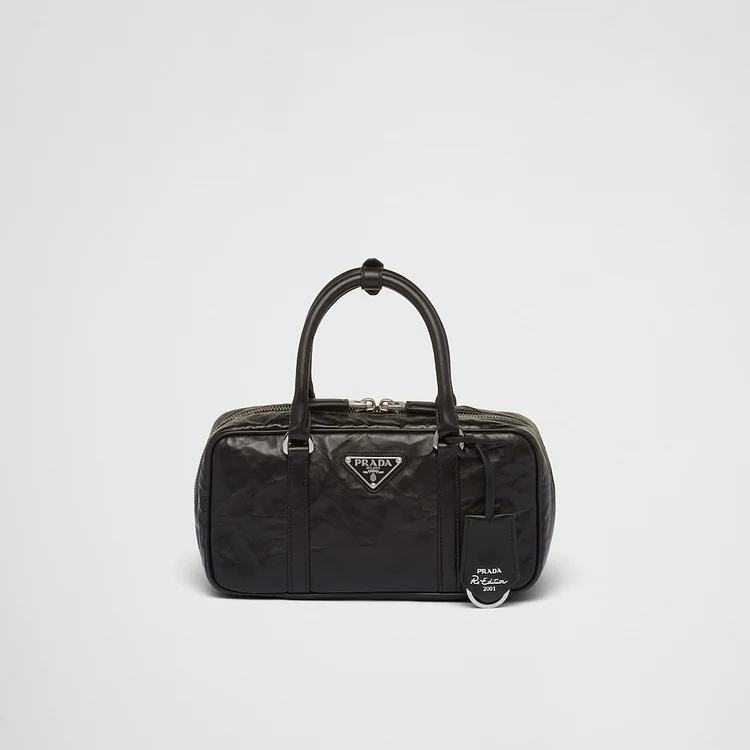 PP Small antique nappa leather top handle bag – Black