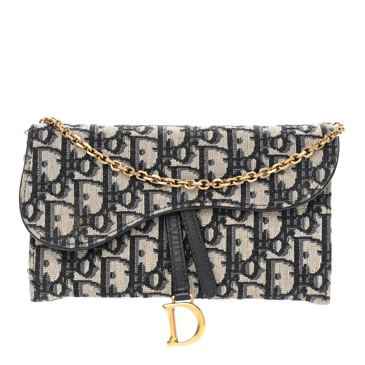 CHRISTIAN D Oblique Saddle Chain Long Wallet Blue