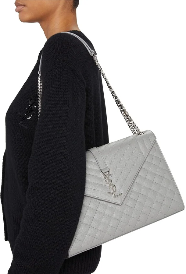 Y Large Tri-Quilted Matelasse Grain De Poudre Flap 1424 Nero Multi, Women’s, Shoulder Bags