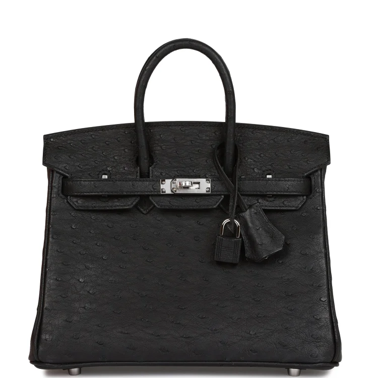 H Birkin 25 Black Ostrich Palladium Hardware