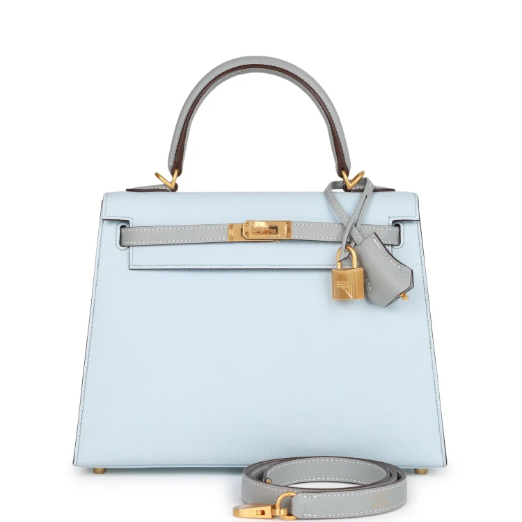 H Special Order (HSS) Kelly Sellier 25 Bleu Brume and Bleu Glacier Epsom Brushed Gold Hardware