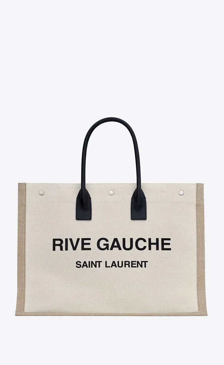 Y RIVE GAUCHE LARGE TOTE BAG IN PRINTED CANVAS AND LEATHER